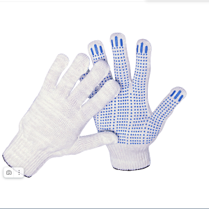 Перчатки трикотажные с точечным ПВХ покрытием, 10 класс, 5 нитей, вес 50 г, цвет белый